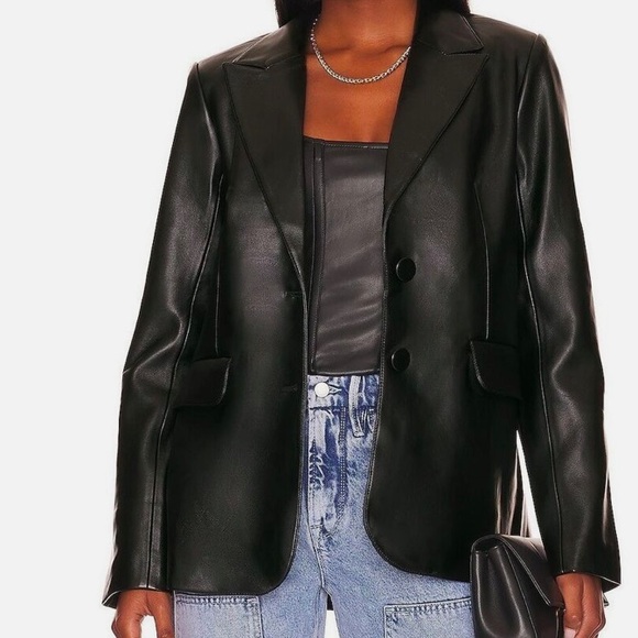 Good American Women's Black Faux Leather Blazer Jacket Size 4 - ( XL ) - Picture 7 of 14